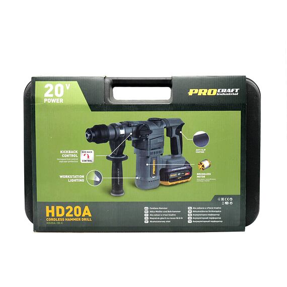 PROCRAFT INDUSTRIAL HD20A aku kombinované kladivo 20V/4Ah, 3,8J, bezuhlíkový motor