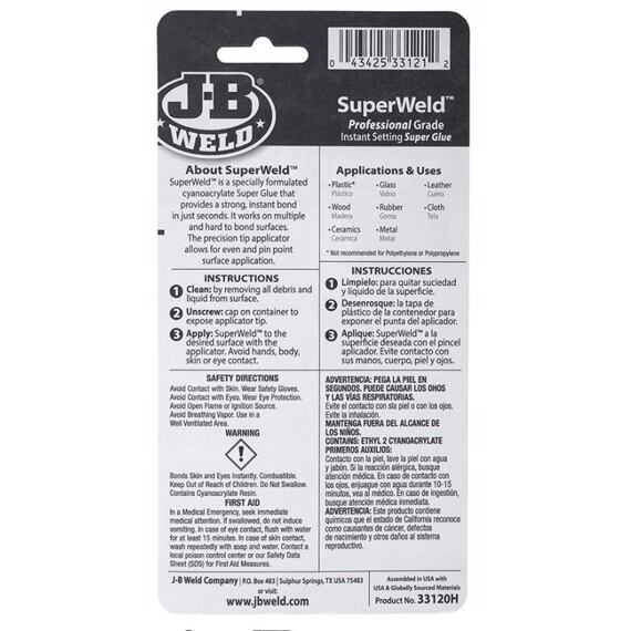 J-B WELD silné vteřinové lepidlo SuperWeld Professional Grade, 20g, 33120