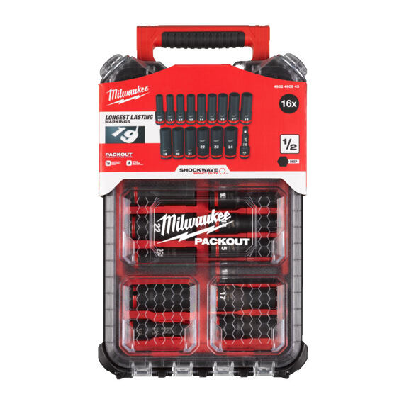 MILWAUKEE 4932480943 sada průmyslových hlavic 1/2" prodloužených 10-24mm, IMPACT DUTY, PACKOUT