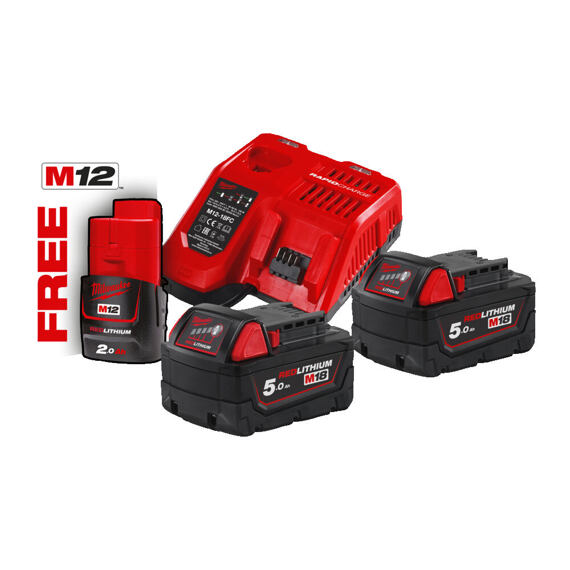 MILWAUKEE M18 NRG-502 aku sada 18V 2*M18 B5 + 12V 1*M12 B2 + M12-18FC