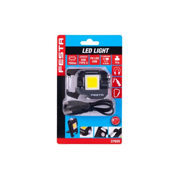 FESTA LED COB MINI nabíjecí svítilna 750lm, 3,7V/0,45Ah, magnet, stojánek, závit 1/4", 37655