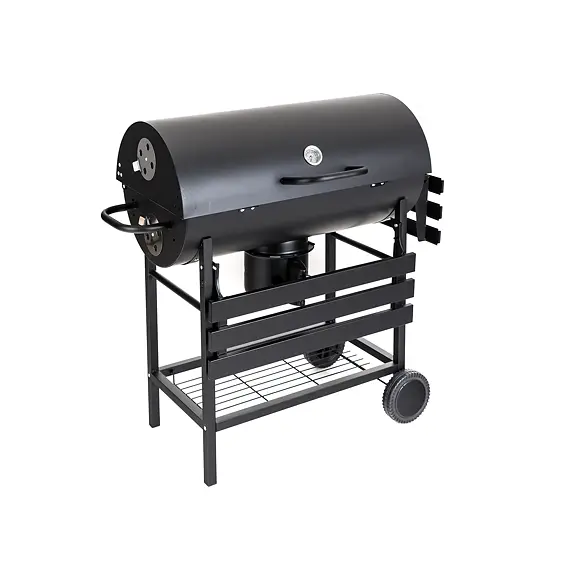gril LANDER na dřevěné uhlí 101*70*94cm, barelový tvar, odkládací plocha, 767019