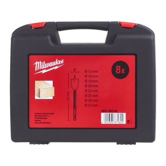 MILWAUKEE 4932352504 sada plochých frézovacích vrtákov do dreva 1/4" HEX, 12-32 mm, 8 ks