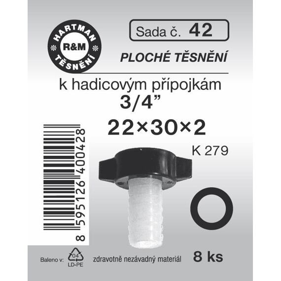 HARTMAN těsnění pryžové ploché k hadicovým přípojkám 3/4", sada č. 42