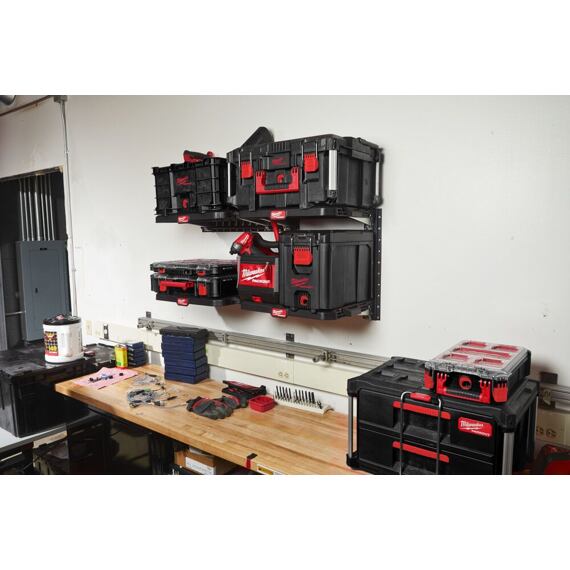 MILWAUKEE 4932472127 regálový systém PACKOUT, E-Track + 2 police, polica nosnosť 22kg