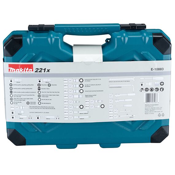 MAKITA E-10883 gola sada 221-dílná, hlavice 1/4" + 1/2", očkoploché klíče