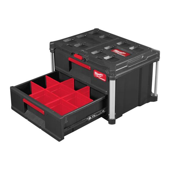 MILWAUKEE 4932472129 box PACKOUT, 2 zásuvky, guličkové výsuvy, súprava priehradek