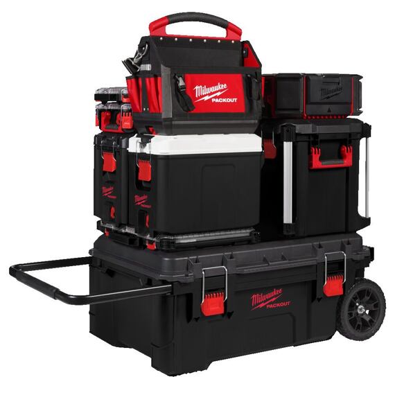 MILWAUKEE 4932478161 bedňa na náradie PACKOUT, 23cm kolieska, rukoväť až 113kg, Dual Stack Top