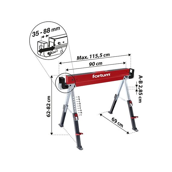 FORTUM koza stavební skládací, nosnost až 590kg, boční svorný úchyt, výška 61,5-82cm, 4759999