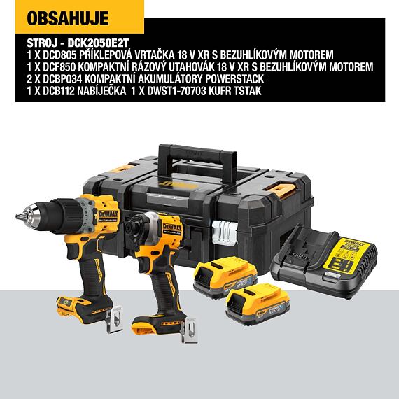 DeWalt DCK2050E2T-QW aku súprava POWERSTACK Twin Kit, 18V/2*1,7Ah, DCD805+DCF850, TSTAK