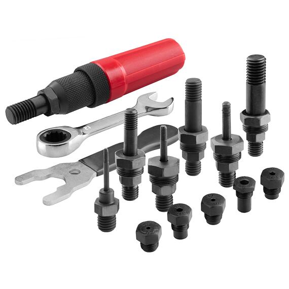 FORTUM adaptér nýtovací na vrtačku COMBO, matice M3-M12 + nýty 2,4-6,4mm, AL,Fe,Cu,Nerez, 4770667