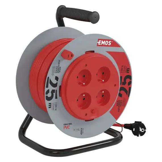 EMOS kabel 230V prodlužovací 25m/4Z PVC 3*1,5mm, buben s pevným středem P19425P