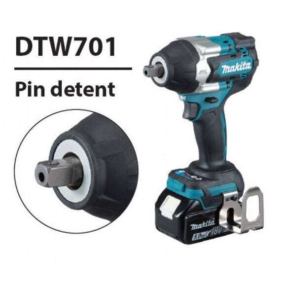 MAKITA DTW701Z aku rázový uťahovák 18V, 700Nm, 1/2" poistka kolík, bez batérie