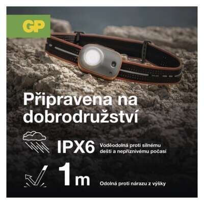 GP čelovka XPLOR PHR16, LED, 9 režimů svícení, 300lm, červená noční LED, aku 800mAh