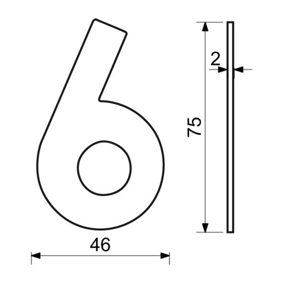 číslo domovní 6, 75mm, nerezové, ČERNÉ