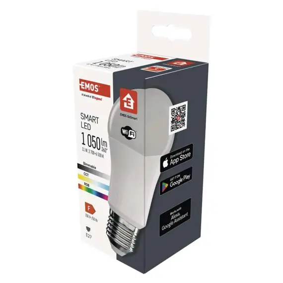 EMOS LED inteligentná žiarovka GoSmart A60/E27, 11W, 1050lm, RGB, stmievateľná, Wi-Fi