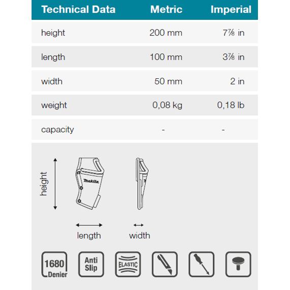 MAKITA E-15322 brašna na nôž 100*50*200mm (old=E-05262)