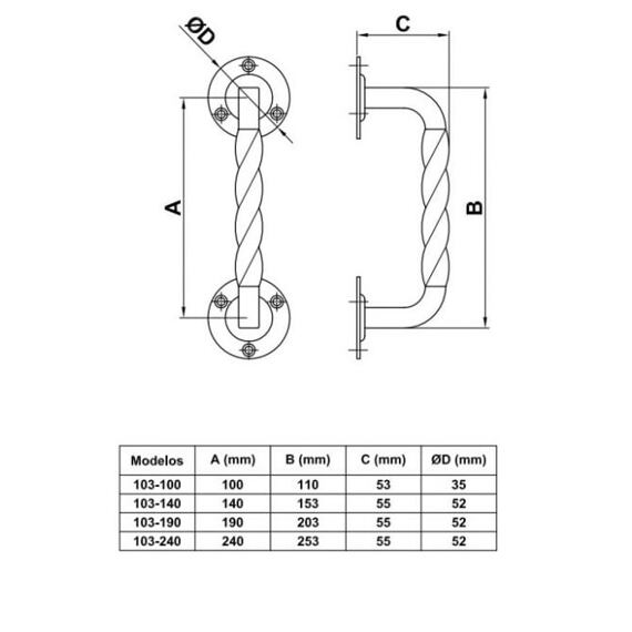 AMiG madlo černé 240mm k přišroubování 103-240