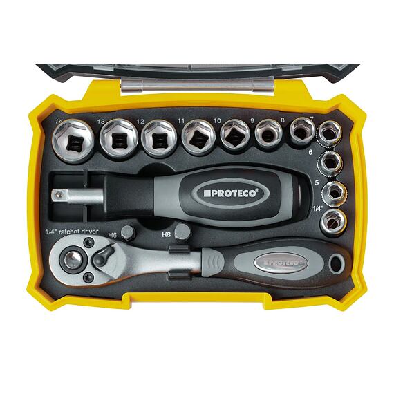 PROTECO sada bitů a hlavic 1/4" 38ks s ráčnou 43.SN-B06