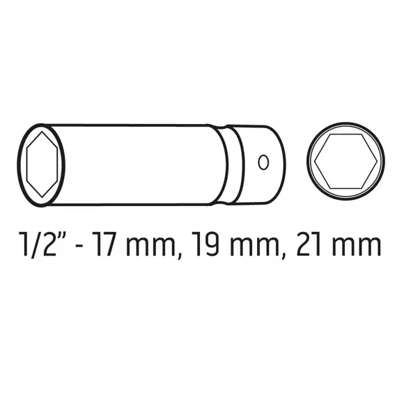 NEO sada hlavic 1/2" s PH ochranou pro AL disky, 17-19-21mm, 12-350