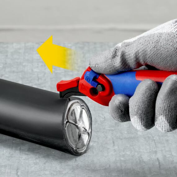 KNIPEX odizolovávací nůž s vodící patkou s funkcí ráčny, polohovatelný a složitelný, 1650145SB