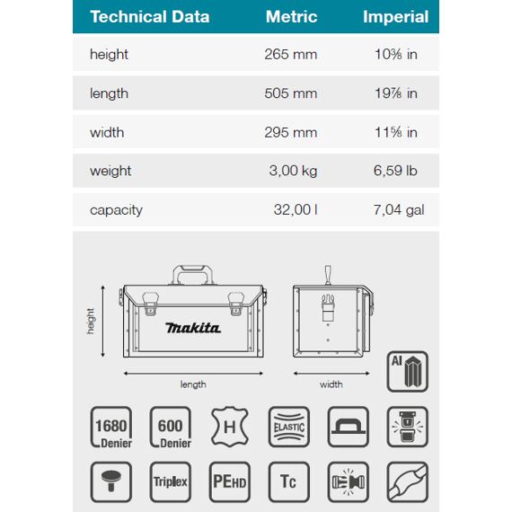 MAKITA E-15394 brašna na nářadí 505*295*265mm, vyztužená, kovové zámky