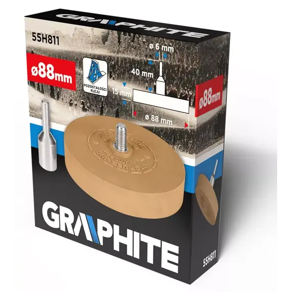 GRAPHITE kotouč gumový na odstraňování lepidel 88mm/15mm, stopka 6mm, 55H811