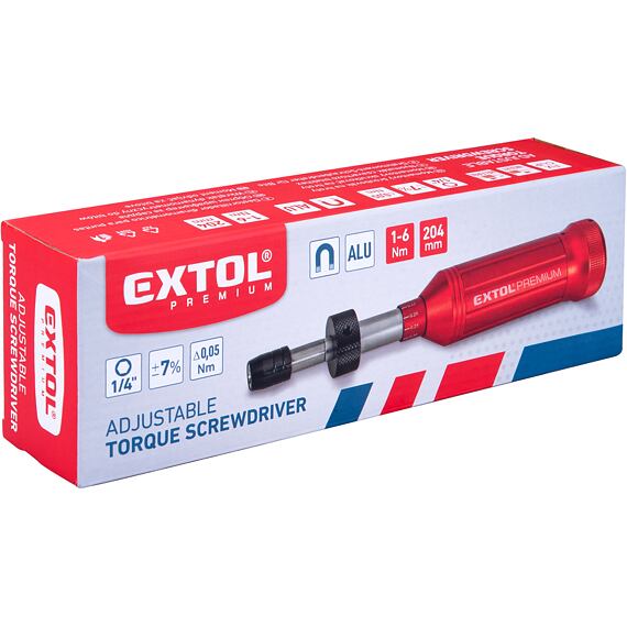 EXTOL Premium šroubovák momentový pro bity 1/4", 1-6Nm, magnet FIX-Clip, 8825301