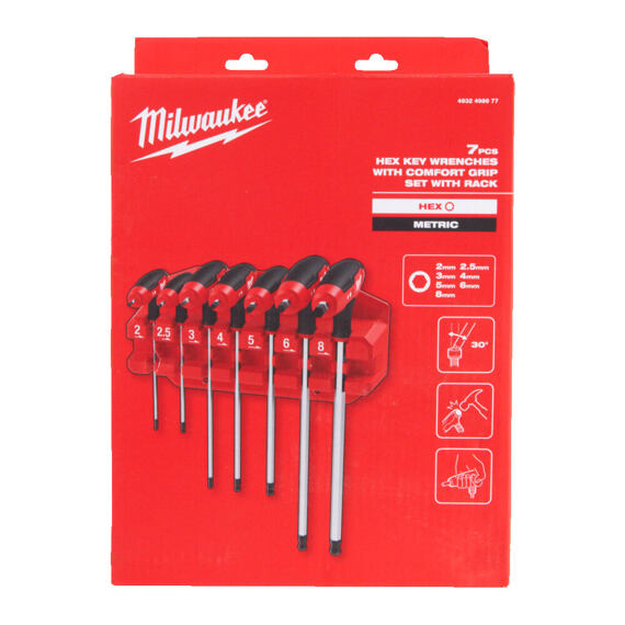 MILWAUKEE 4932498677 sada T-imbusů s kuličkou 2-8mm, 7-dílná, ComfortGrip, PH držák