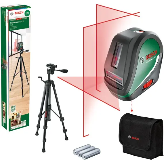 BOSCH UniversalLevel 3 set, křížový laser samonivelační se stativem, červený, 3*AA