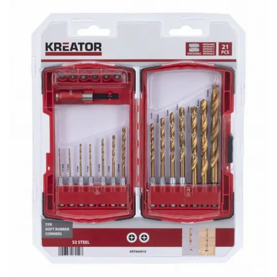 KREATOR sada bitů a vrtáků s 1/4" stopkou, 21ks KRT064910