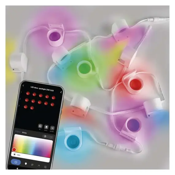 EMOS GoSmart LED bodové svítidlo - řetěz 255 cm, 12 dílů, 7 W, RGBIC+CCT, stmívatelné, WiFi, ZIW15CR