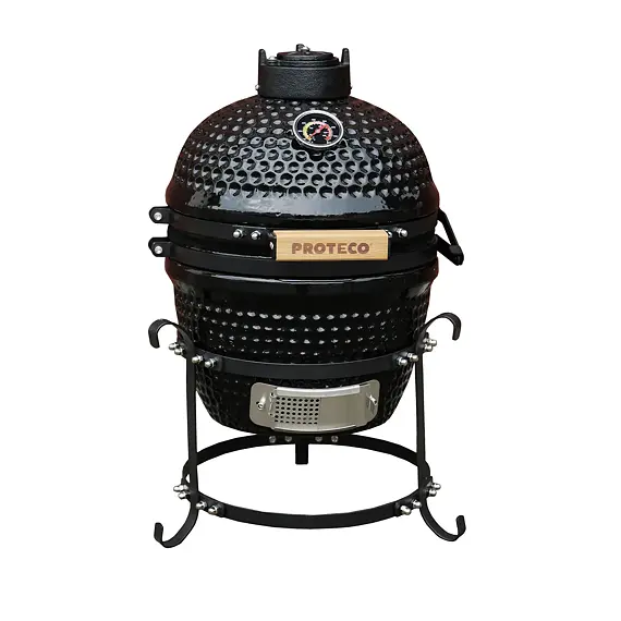 PROTECO gril keramický 32cm, teplota 50°-400°C, keramika 2cm, ochranný plášť, pohrabáč, černý