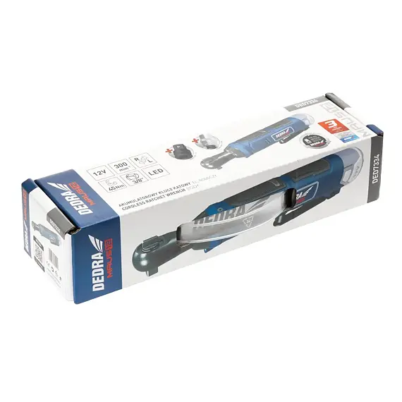DEDRA aku úhlová ráčna 12V, 3/8", 45Nm, 300 ot./min., bez baterie, DED7334