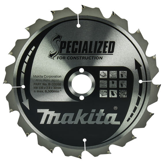 MAKITA B-33560 kotouč pilový dřevo SPECIALIZED konstrukce 235x2.8x30mm 16Z (= old B-13699)