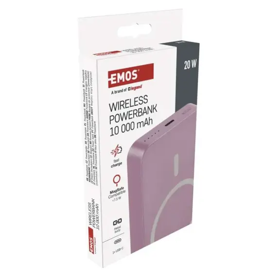 EMOS B0551S Powerbanka EMOS WI 1046, 10 000 mAh, 20 W+Wireless, lososová