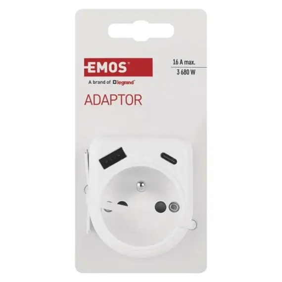 EMOS zásuvka rozbočovací 1*, 1*USB-A+1*USB-C, P0074