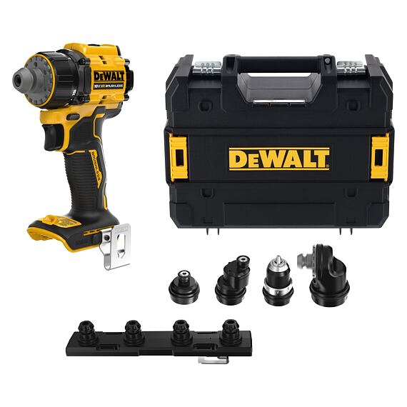 DeWalt DCD803NT aku bezuhlíková příklepová vrtačka a 4 výměnné hlavy 18V, 73Nm, kufr TSTAK, bez aku