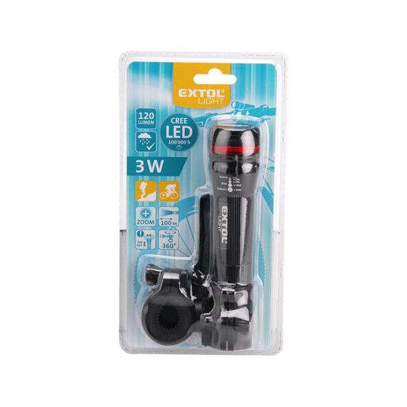 EXTOL Light LED svítilna 3W CREE s držákem na kolo, 120lm, dosvit 100m 43110