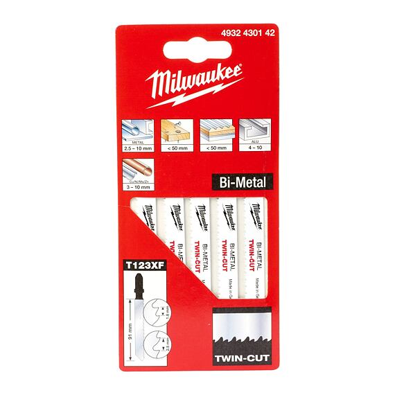 MILWAUKEE 4932430142 pílky do priamočiarky, kov, 91mm, 5ks T123XF