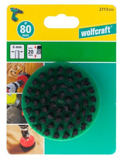 WOLFCRAFT nylonová kefa čistiaca, leštiaca hrnčeková pr.80mm, stopka 6mm šesťhran 2713000