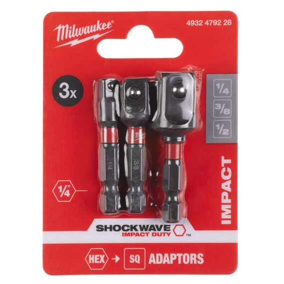 MILWAUKEE 4932479228 set adaptérů 1/4"+3/8"+1/2" SHOCKWAVE IMPACT DUTY
