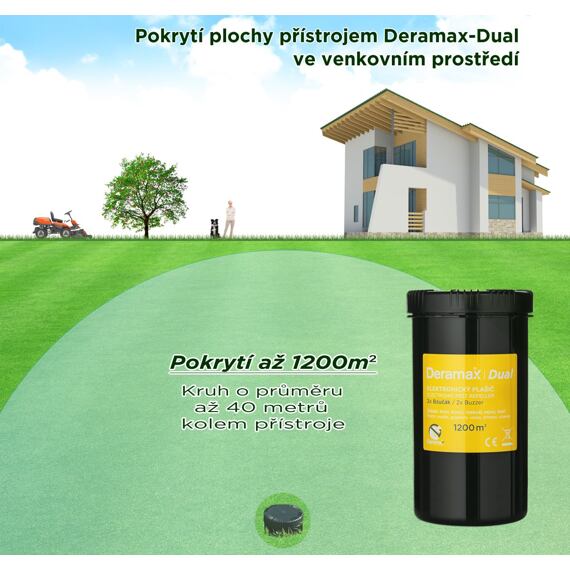 DERAMAX Dual vibračný elektronický plašič, (krtci, hraboše, hady), kruh 40m, zdroj 4 * veľké mono
