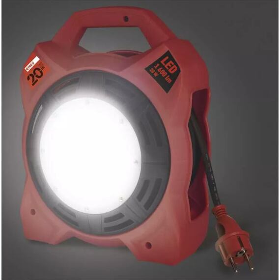 EMOS kabel 230V prodlužovací 20m/4Z guma, 1,5mm, LED reflektor 20W/1600lm, pohyblivý střed, P08420