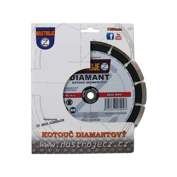NÁSTROJE CZ diamantový kotouč segmentový 180*2,2*22,2mm kámen, cihly a stavební materiály IM-DK-S180