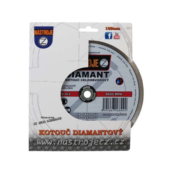 NÁSTROJE CZ diamantový kotúč celoobvodový 180*1,6*22,2mm, dlaždice, mramor, porcelán IM-DK-C180