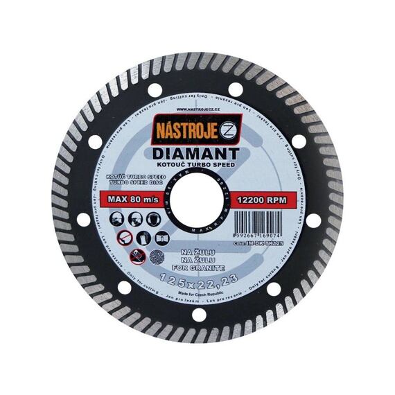NÁSTROJE CZ diamantový kotouč TURBO SPEED 125*1,6*22,2mm staveb. materiály, žula, dlažba IM-DK-TK125