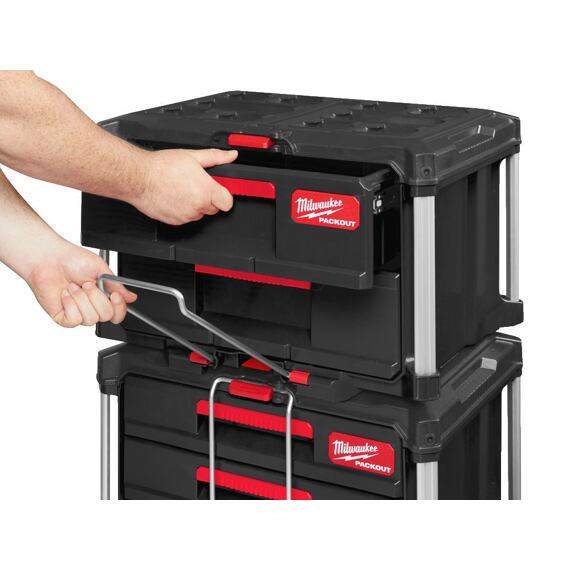 MILWAUKEE 4932472129 box PACKOUT, 2 zásuvky, guličkové výsuvy, súprava priehradek