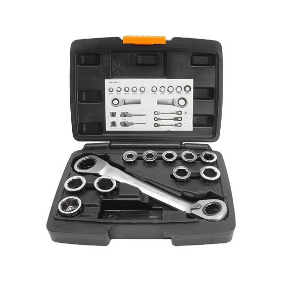 EXTOL Premium klíč ráčnový tvarovaný, sada 11ks vložek 8-19mm, CrV, 8816101