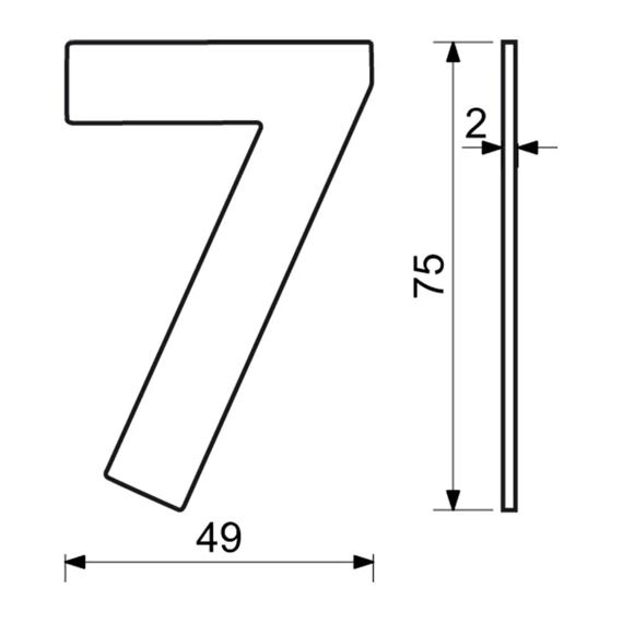 číslo domovní 7, 75mm, nerezové, ČERNÉ